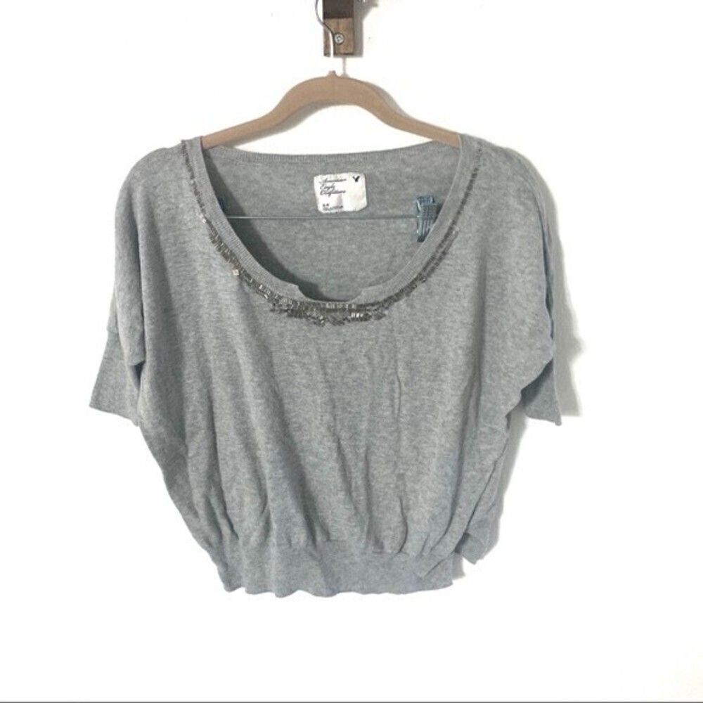AMERICAN  EAGLE blouse womens grey embellished slouchy blouse small